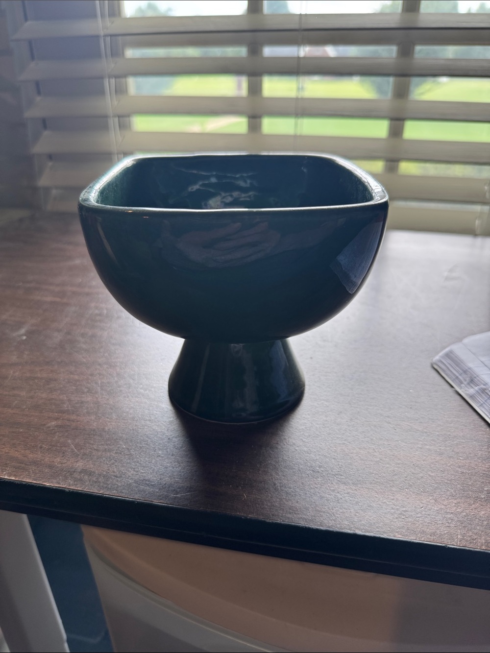 Hull Pottery Ceramic Pedestal Bowl in Teal by